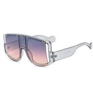 Oversized Shield Sunglasses Studded AccentsGray Frame Burgundy Lens Fancy‎ Style